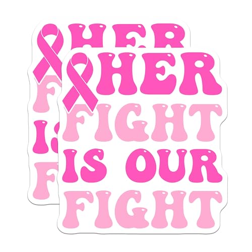 (2 Pack) Her Fight is Our Fight Magnets Magnets - Breast Cancer Awareness - Inspirational Quote - 5" On Longest Side - Made in USA - Sticks to Refrigerators & Metal Surfaces - MAG8833