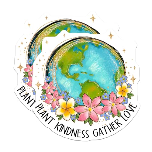 (2 Pack) Plant Kindness Gather Love Stickers - Earth Day Stickers - Floral Earth Stickers - 5" On Longest Side - Sticks to Smooth Flat Surfaces - Made in USA - BMCS4161