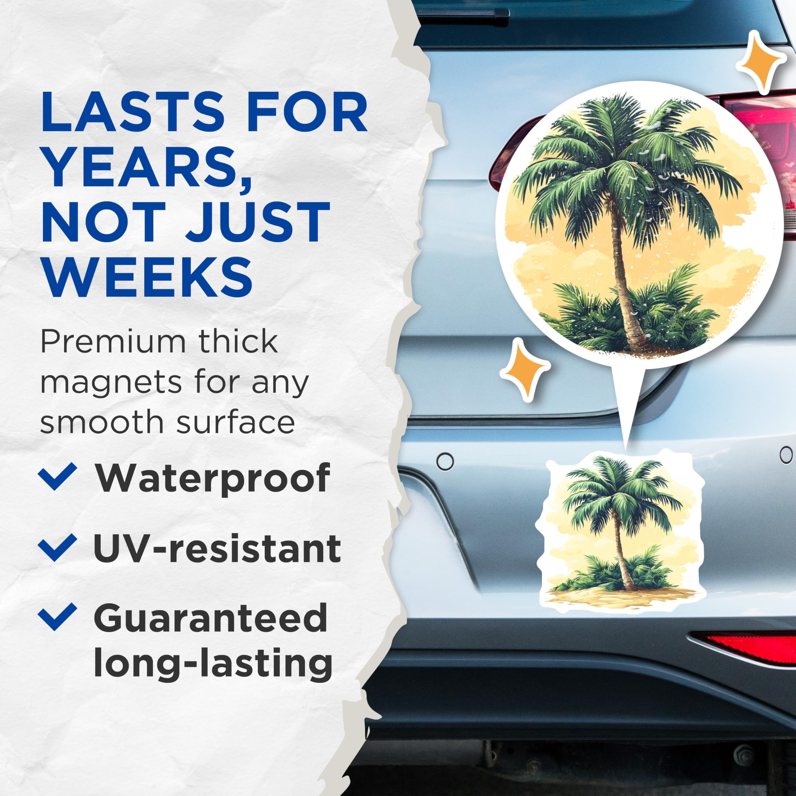 (2 Pack) Tropical Palm Tree Island Magnets - Beach Vacation Refrigerator Decor - Coastal Summer Aesthetic Kitchen Magnets - 5 Inches On Longest Side - Thick Durable Magnet - Made in USA - MAG23716