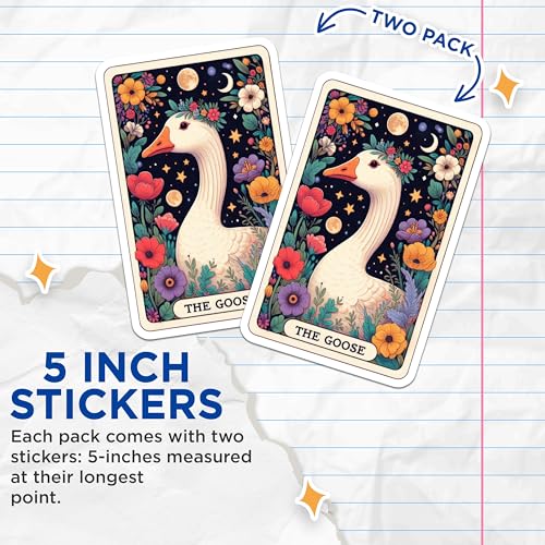 (2 Pack) Floral Goose Stickers - Animal Art Decals - Cute Animal Themed Stickers - 5" On Longest Side - Sticks to Smooth Flat Surfaces - Made in USA - BMCS5418