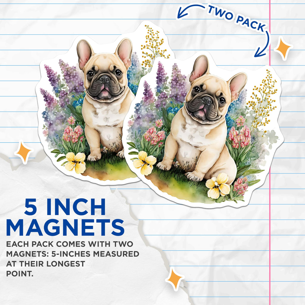 (2 Pack) French Bulldog Magnets - Cute Dog Art - Refrigerator Locker Magnets - 5" On Longest Side - Premium Magnet - for Cars, Refrigerators, Toolboxes, Lockers - Made in USA - MAG15389