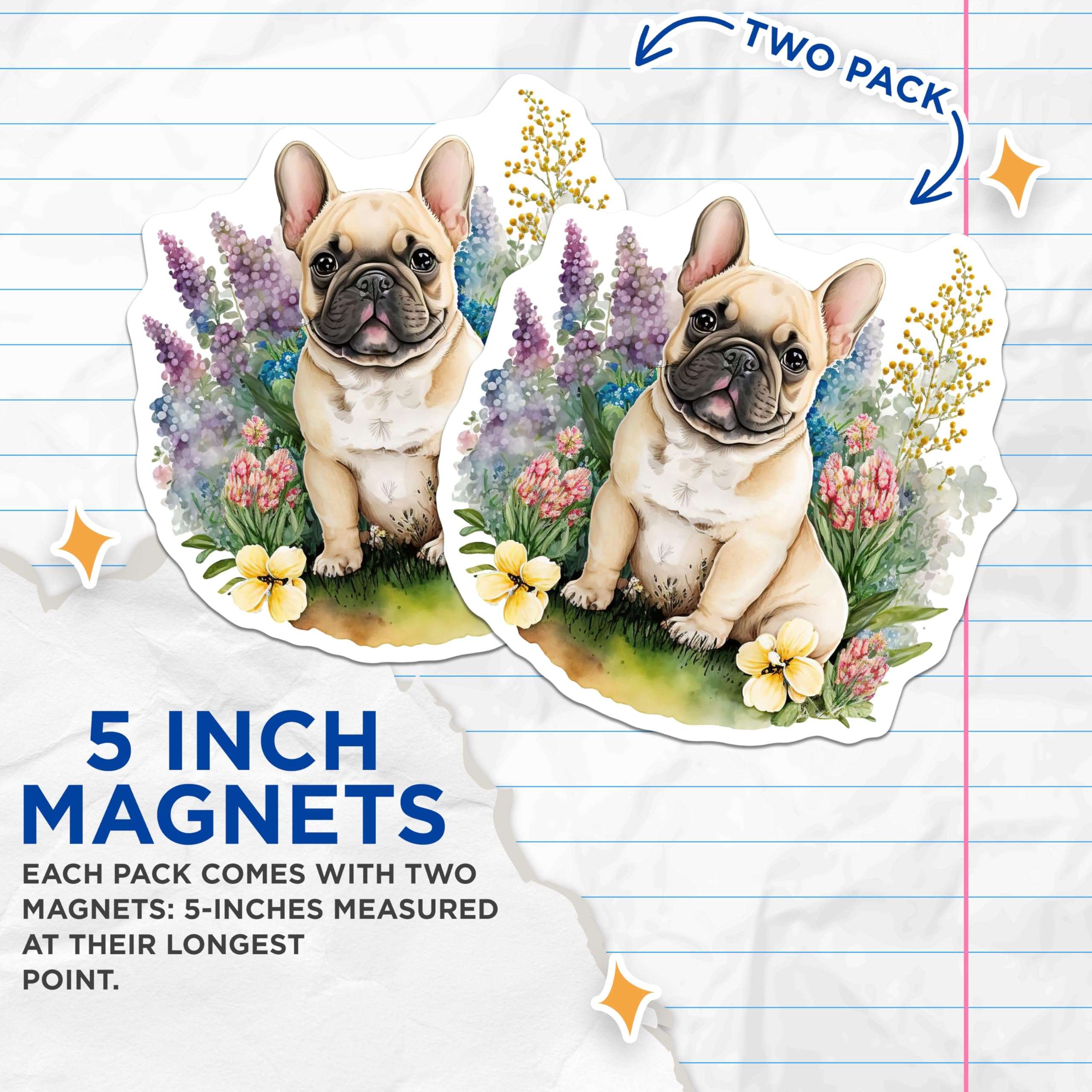 (2 Pack) French Bulldog Magnets - Cute Dog Art - Refrigerator Locker Magnets - 5" On Longest Side - Premium Magnet - for Cars, Refrigerators, Toolboxes, Lockers - Made in USA - MAG15389