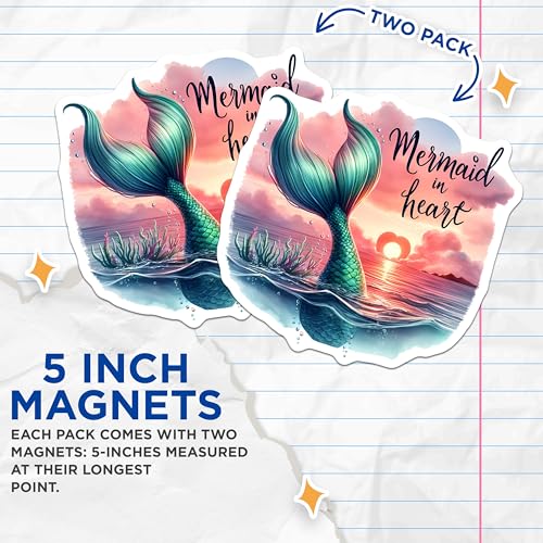 (2 Pack) Mermaid in Heart Magnets Magnets - Fantasy Art - Tropical Ocean Scene - 5" On Longest Side - Made in USA - Sticks to Refrigerators & Metal Surfaces - MAG9307