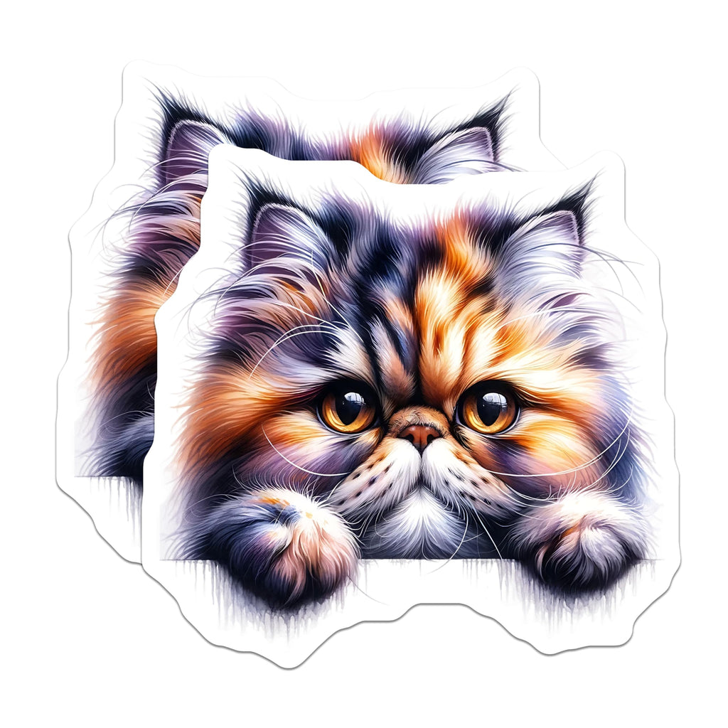 (2 Pack) Persian Cat Stickers - Cute Kitten Stickers - Colorful Cat Art Stickers - 5" On Longest Side - Sticks to Smooth Flat Surfaces - Made in USA - BMCS15723