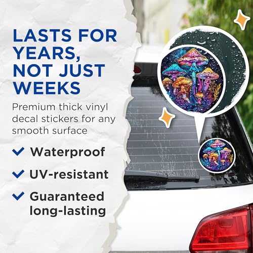 (2 Pack) Psychedelic Mushroom Stickers - Trippy Art - Colorful Fungi - 5" On Longest Side - Sticks to Smooth Flat Surfaces - Made in USA - BMCS6811