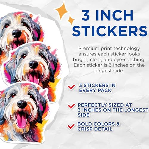 (3 Pack) Bearded Collie Decals - Laptop Sticker - Dog Breed Lover - 3 Inches On Longest Side - Easy Peel & Apply - Made in USA - 3MCS0782