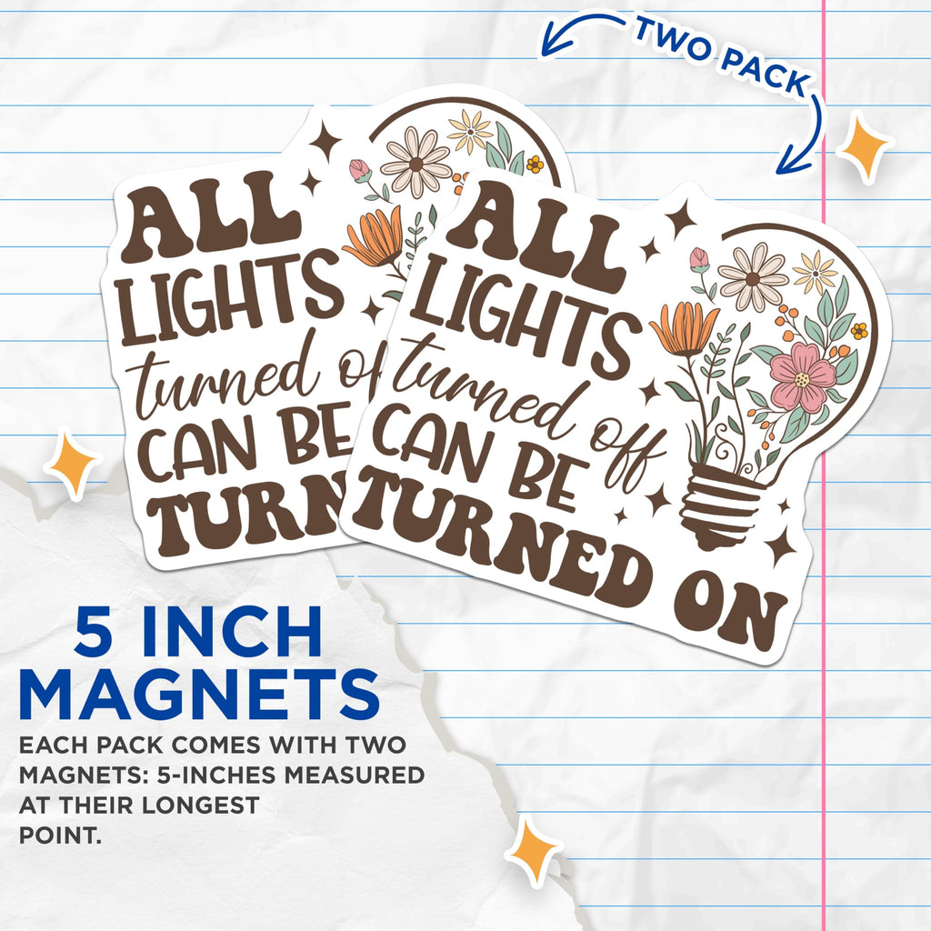(2 Pack) Floral Lightbulb Magnets - Inspirational Quote - Refrigerator Decor - 5" On Longest Side - Premium Magnet - for Cars, Refrigerators, Toolboxes, Lockers - Made in USA - MAG18104