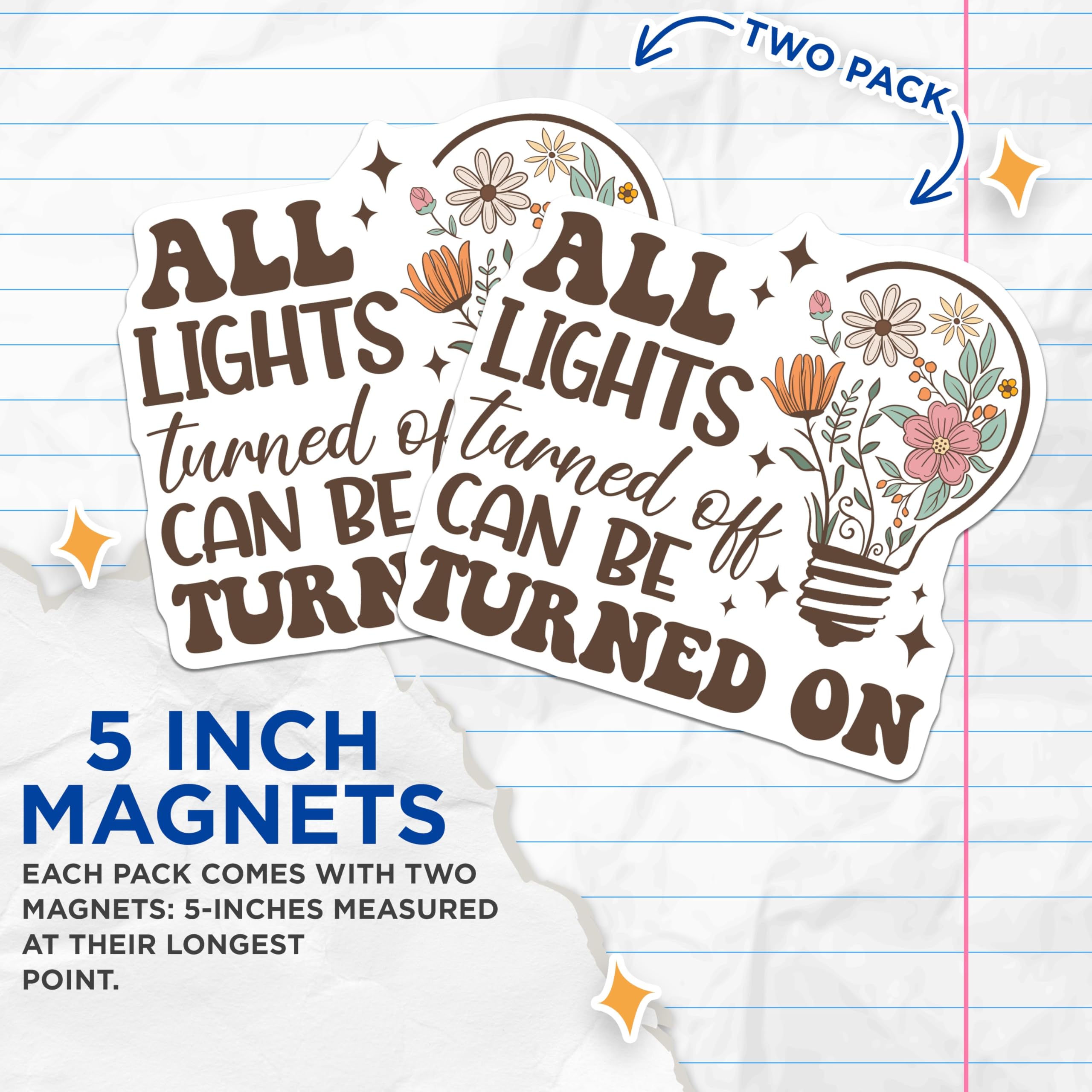 (2 Pack) Floral Lightbulb Magnets - Inspirational Quote - Refrigerator Decor - 5" On Longest Side - Premium Magnet - for Cars, Refrigerators, Toolboxes, Lockers - Made in USA - MAG18104