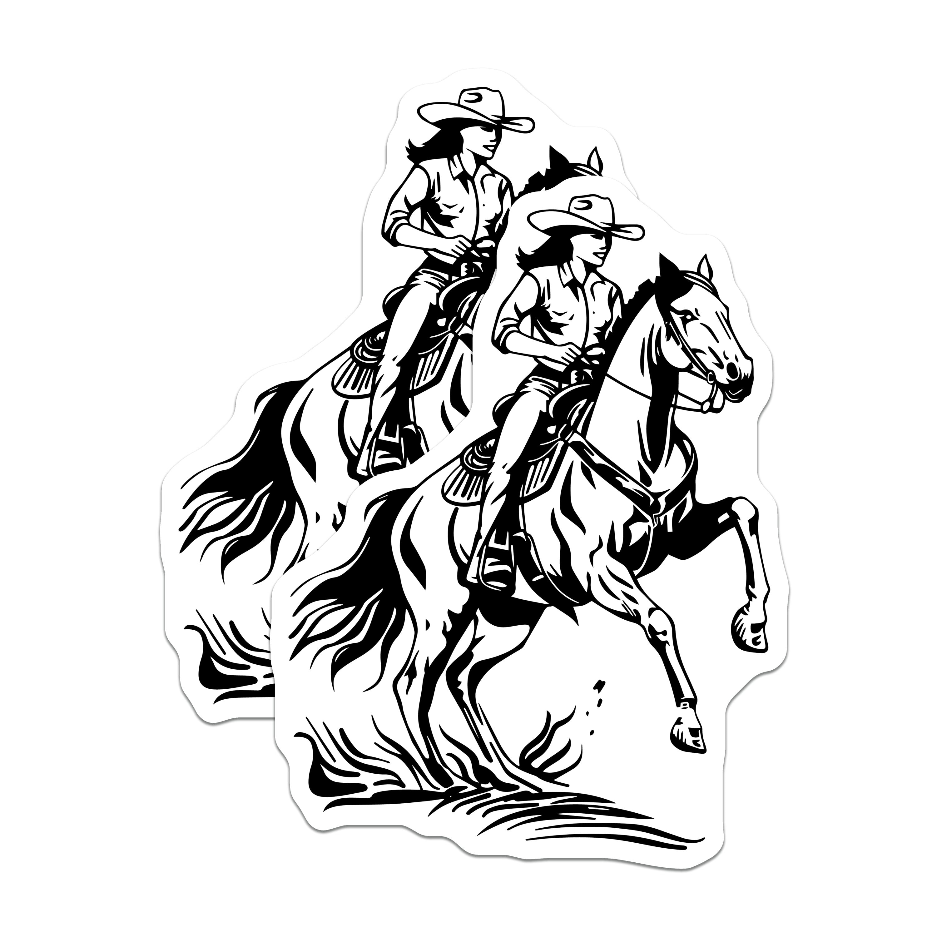 (2 Pack) Cowgirl Horse Rider Magnets - Western Rodeo Art - Equestrian Ranch Decor - 5 Inches On Longest Side - Thick Durable Magnet - Made in USA - MAG37103