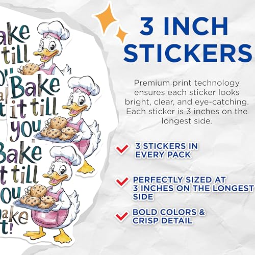 (3 Pack) Baking Duck Decals - Funny Baker - Laptop Decals - 3 Inches On Longest Side - Easy Peel & Apply - Made in USA - 3MCS7308