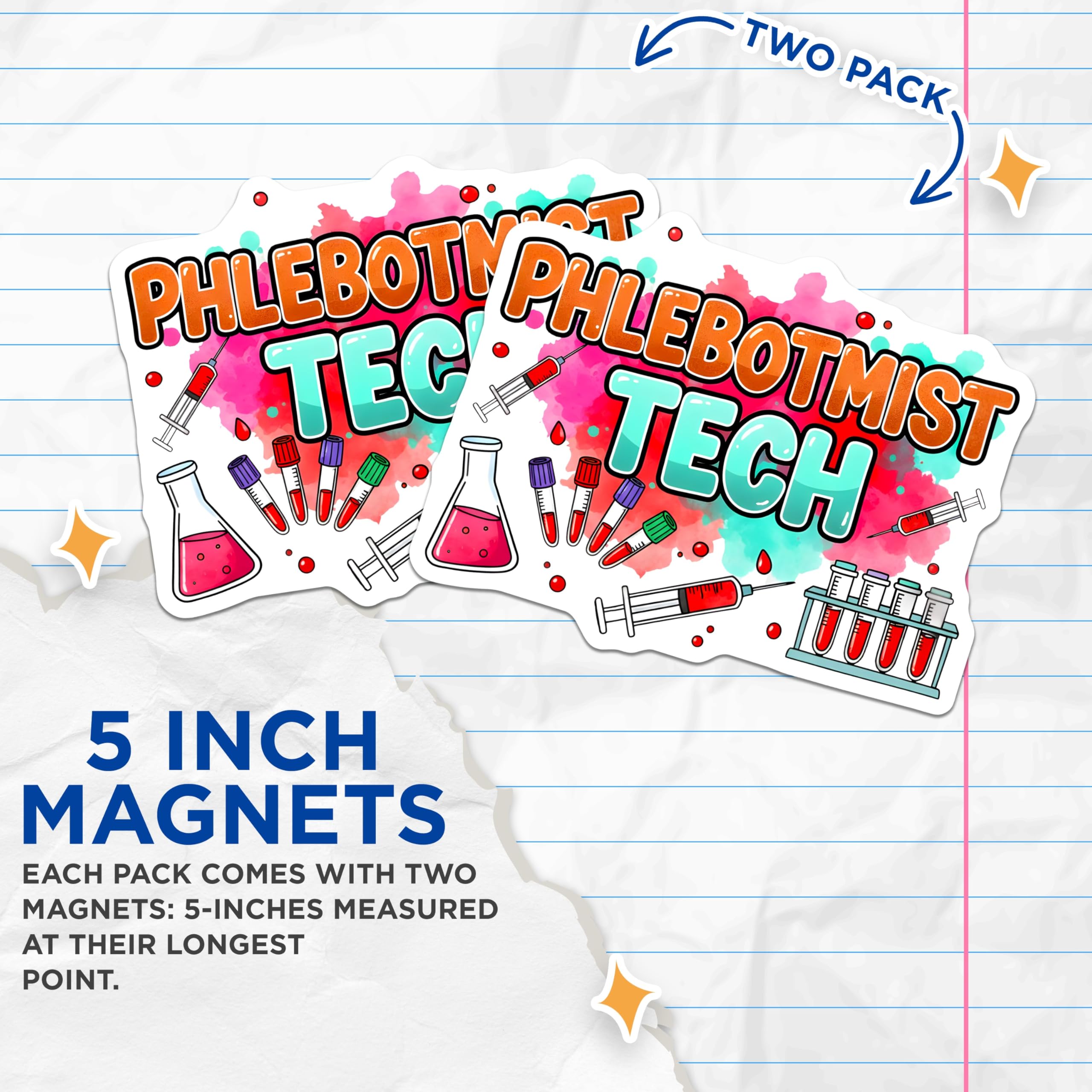 (2 Pack) Phlebotomist Tech Magnets - Medical Lab Worker - Healthcare Professional Decor - 5 Inches On Longest Side - Thick Durable Magnet - Made in USA - MAG29275
