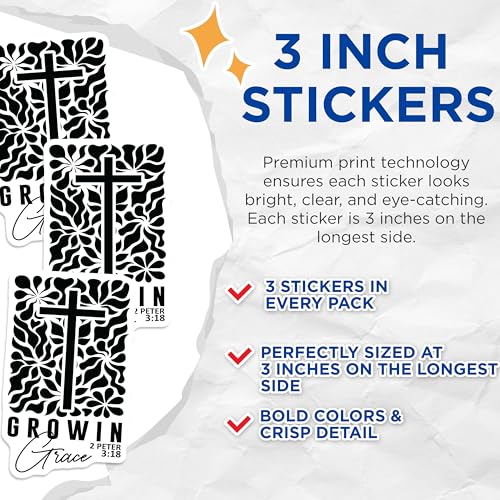 (3 Pack) Grow in Grace Decals - Christian Faith Decal - Religious Verse Decal - 3 Inches On Longest Side - Easy Peel & Apply - Made in USA - 3MCS1842