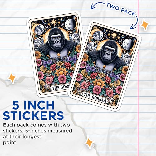 (2 Pack) The Gorilla Stickers - Animal Art Stickers - Colorful Floral Gorilla Design Stickers - 5" On Longest Side - Sticks to Smooth Flat Surfaces - Made in USA - BMCS4463