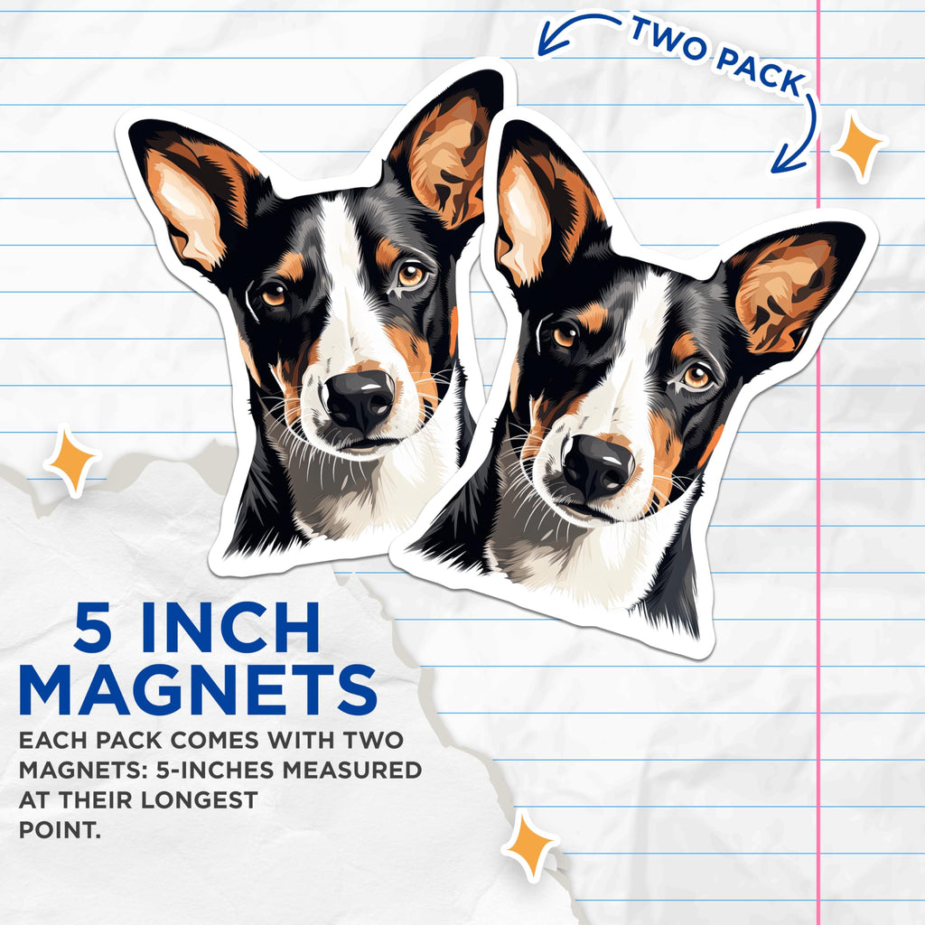(2 Pack) Basenji Dog Portrait Art Magnets - Modern Pet Lover Fridge Decor - Unique Animal Art for Dog Parents - 5 Inches On Longest Side - Thick Durable Magnet - Made in USA - MAG25031