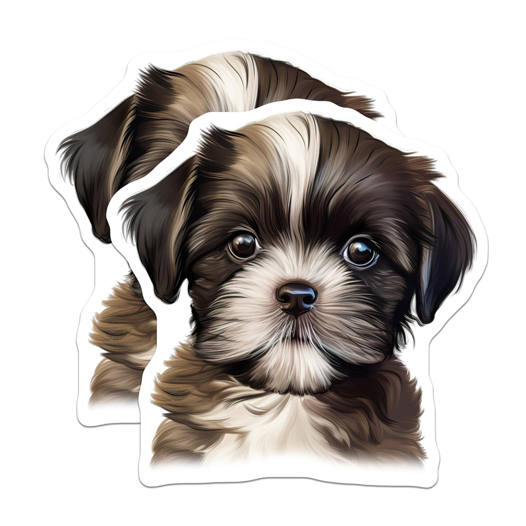 (2 Pack) Cute Fluffy Puppy Magnets - Shih Tzu Dog Lover Decor - Pet Parent Refrigerator Art - 5 Inches On Longest Side - Thick Durable Magnet - Made in USA - MAG27125