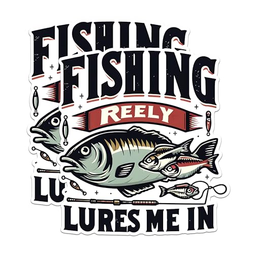 (2 Pack) Fishing Reely Lures Me in Stickers - Funny Fishing Stickers - Fishing Lover Stickers - Outdoor Fishing Decal - 5" On Longest Side - Sticks to Any Smooth Flat Surface - Made in USA - BMCS2617