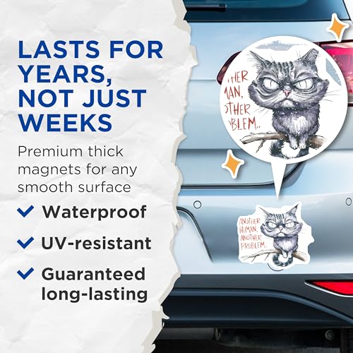 (2 Pack) Funny Cat Magnets Magnets - Snarky Cat Quotes - Pet Owner Decor - 5" On Longest Side - Made in USA - Sticks to Refrigerators & Metal Surfaces - MAG8564