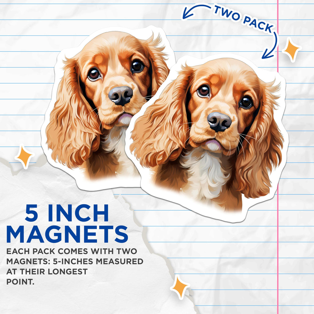 (2 Pack) Cocker Spaniel Dog Magnets - Realistic Pet Portrait - Dog Mom Refrigerator Decor - Animal Lover Accent - 5 Inches On Longest Side - Thick Durable Magnet - Made in USA - MAG26020