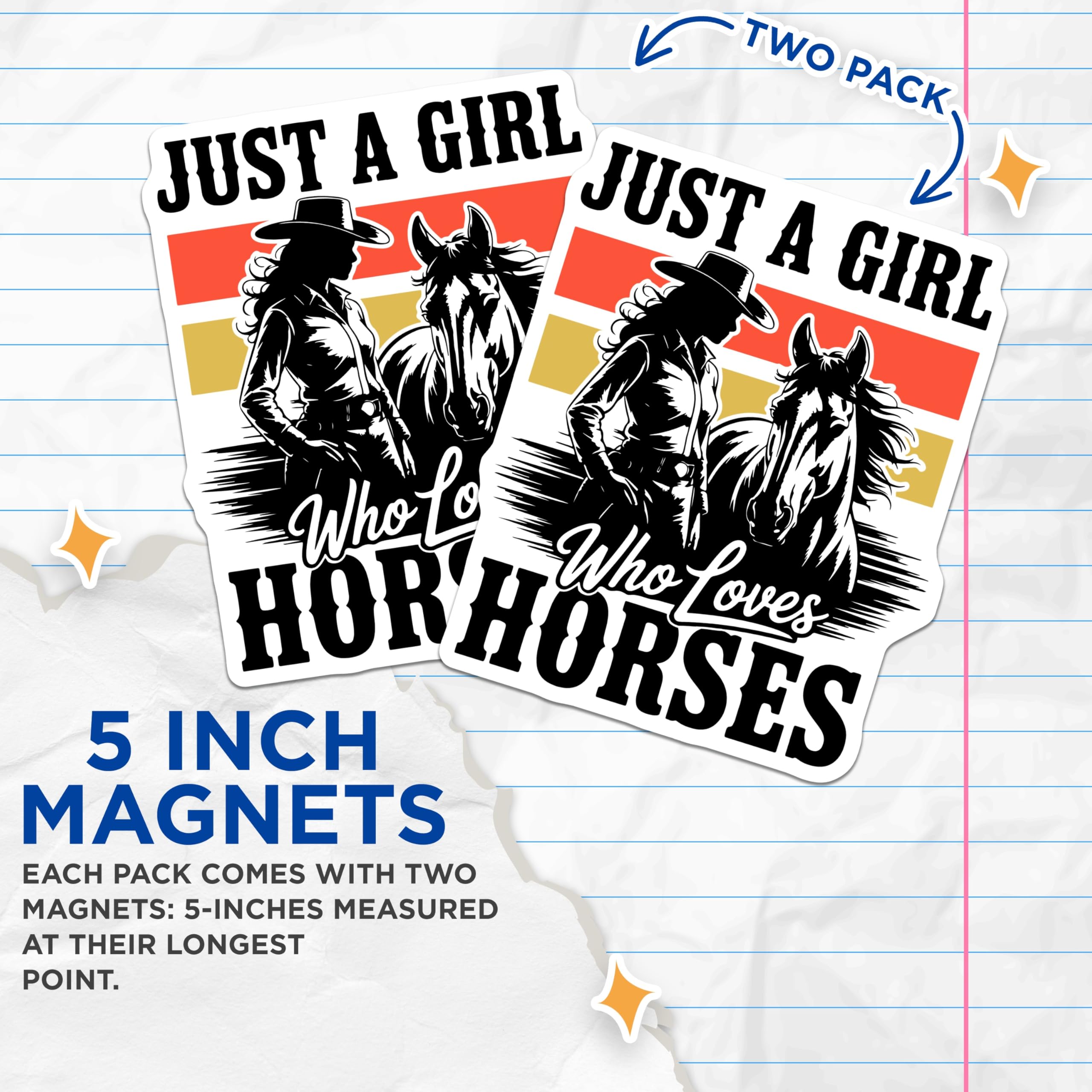 (2 Pack) Horse Lover Magnets - Cowgirl Decor - Equestrian Gift Idea - 5" On Longest Side - Premium Magnet - for Cars, Refrigerators, Toolboxes, Lockers - Made in USA - MAG14444