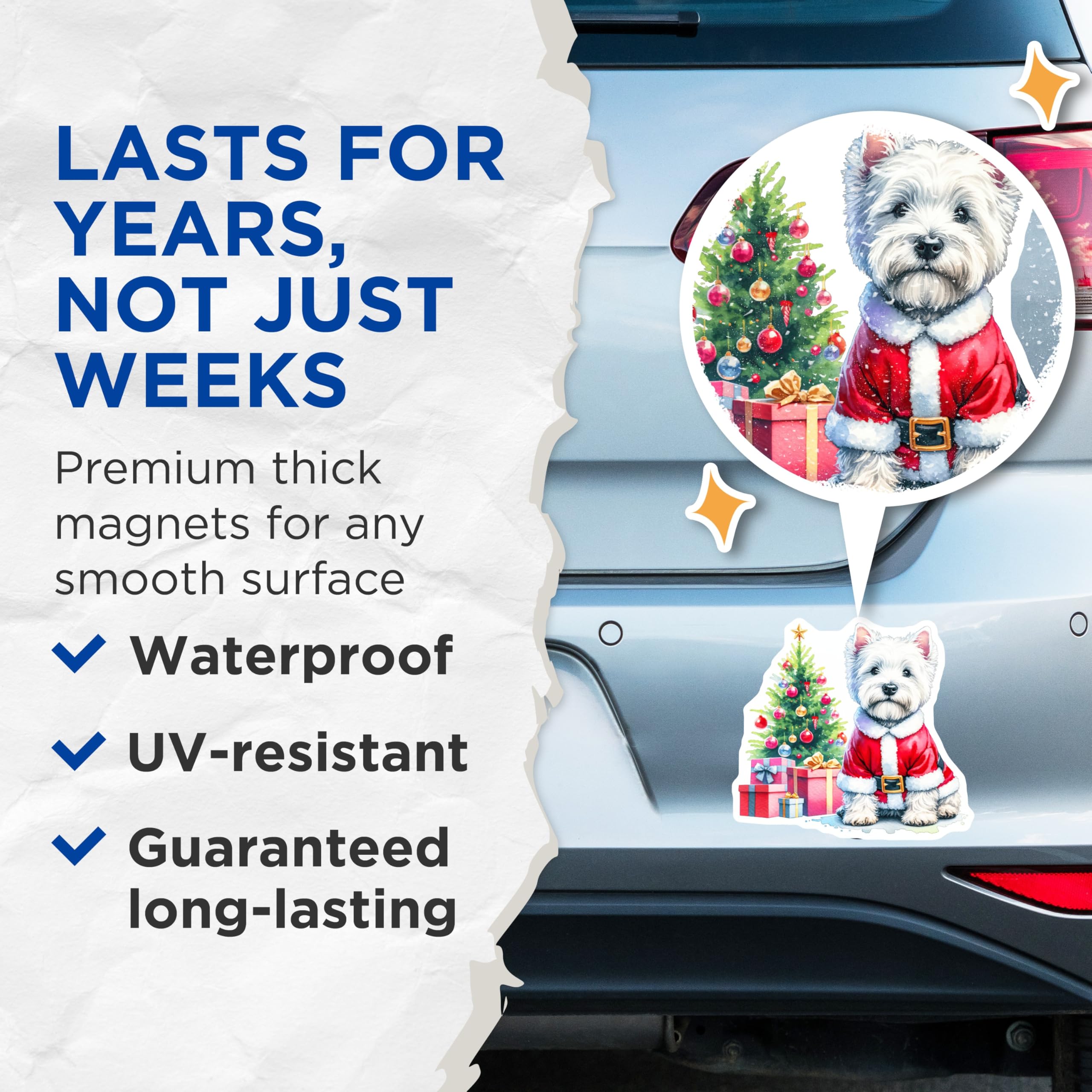 (2 Pack) Westie Christmas Dog Magnets - Santa Puppy Refrigerator Decor - Holiday Pet Lover Accessories - 5 Inches On Longest Side - Thick Durable Magnet - Made in USA - MAG28221
