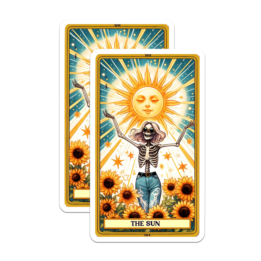 (2 Pack) Tarot Sun Card Magnets - Skeleton Sun Art - Mystical Bohemian Decor - Positive Vibe Refrigerator Magnets - 5 Inches On Longest Side - Thick Durable Magnet - Made in USA - MAG25264