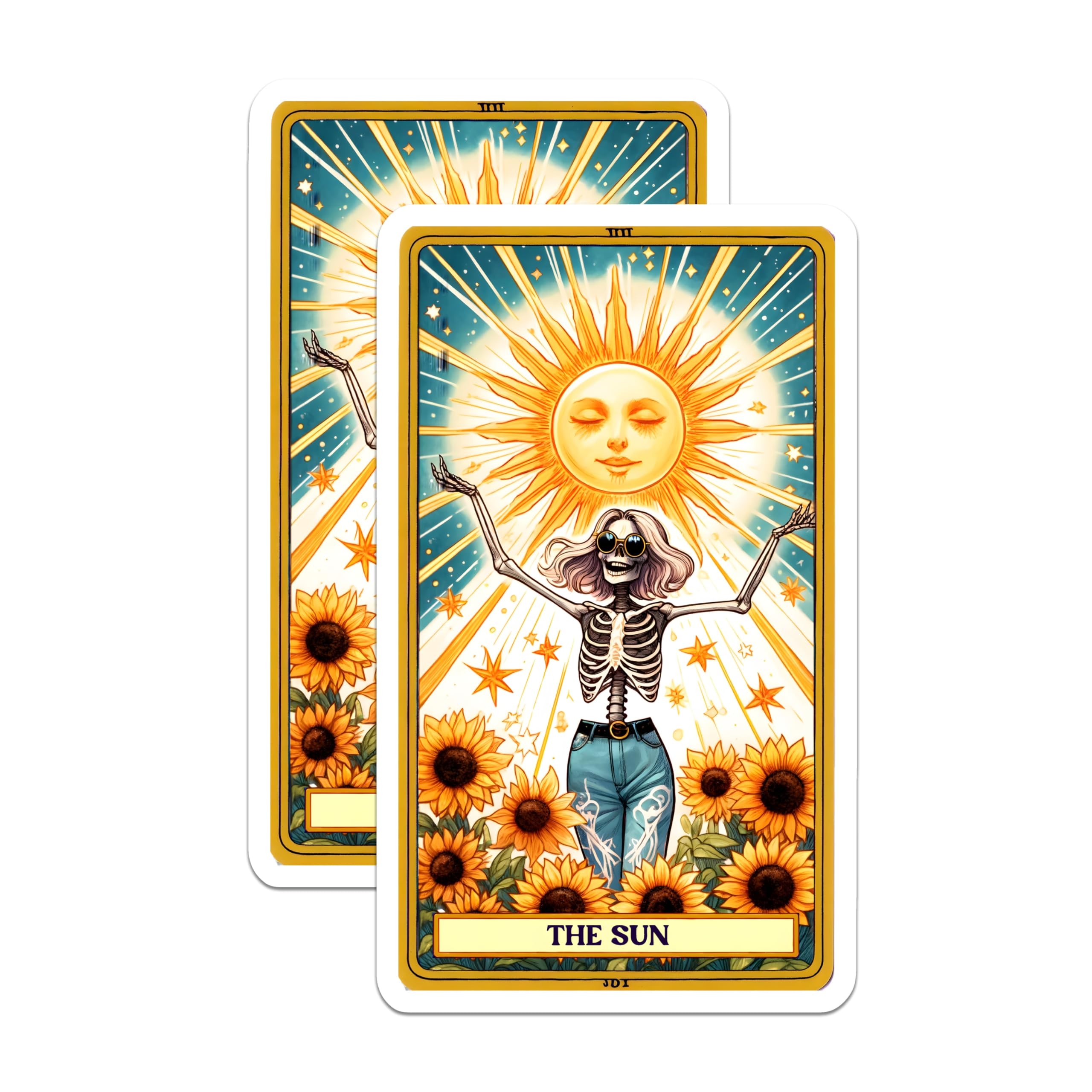 (2 Pack) Tarot Sun Card Magnets - Skeleton Sun Art - Mystical Bohemian Decor - Positive Vibe Refrigerator Magnets - 5 Inches On Longest Side - Thick Durable Magnet - Made in USA - MAG25264