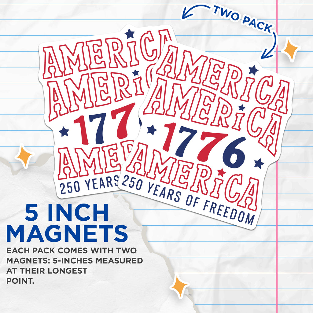 (2 Pack) America 1776 Magnets - Patriotic Decor - Independence Day - Veteran's Day Celebration - 5 Inches On Longest Side - Thick Durable Magnet - Made in USA - MAG36487