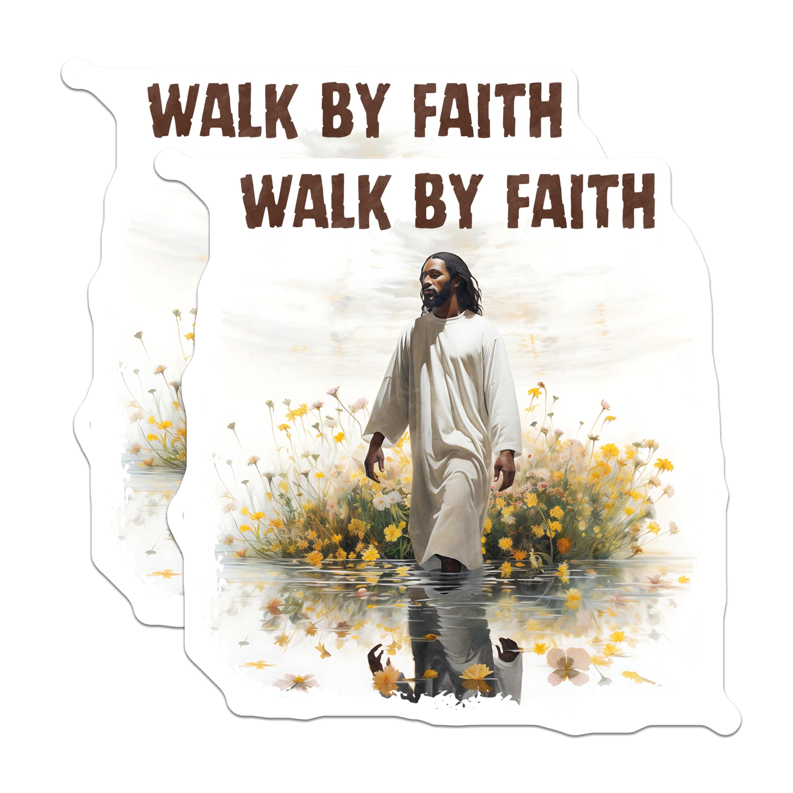 (2 Pack) Walk by Faith Jesus Magnets - Christian Inspirational Decor - Spiritual Reflection Art - Religious Home Accent - 5 Inches On Longest Side - Thick Durable Magnet - Made in USA - MAG22353