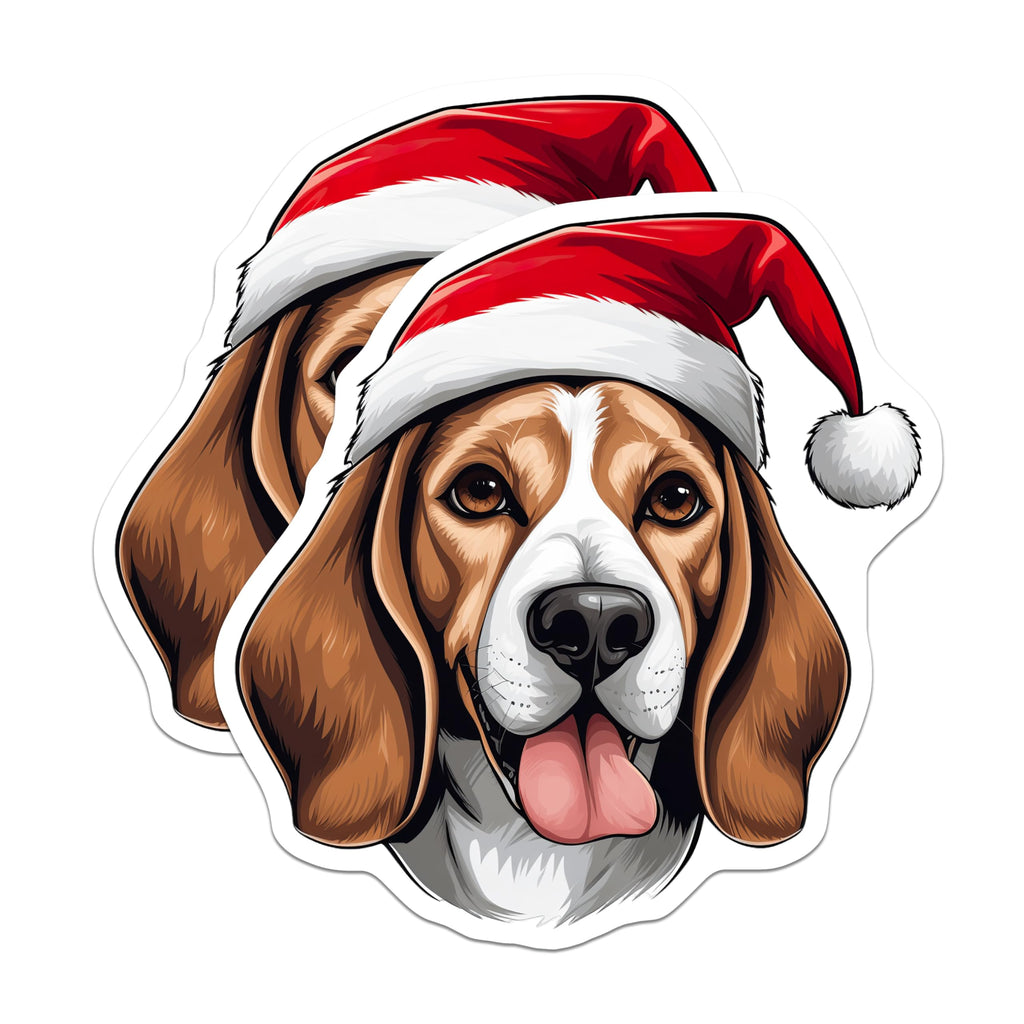 (2 Pack) Beagle Christmas Magnets - Dog Santa Hat Decor - Pet Holiday Fridge Decal - 5 Inches On Longest Side - Thick Durable Magnet - Made in USA - MAG30410