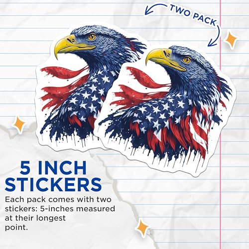 (2 Pack) Bald Eagle Patriotic Stickers - American Pride - USA Flag - Independence Day - 5" On Longest Side - Sticks to Smooth Flat Surfaces - Made in USA - BMCS6763