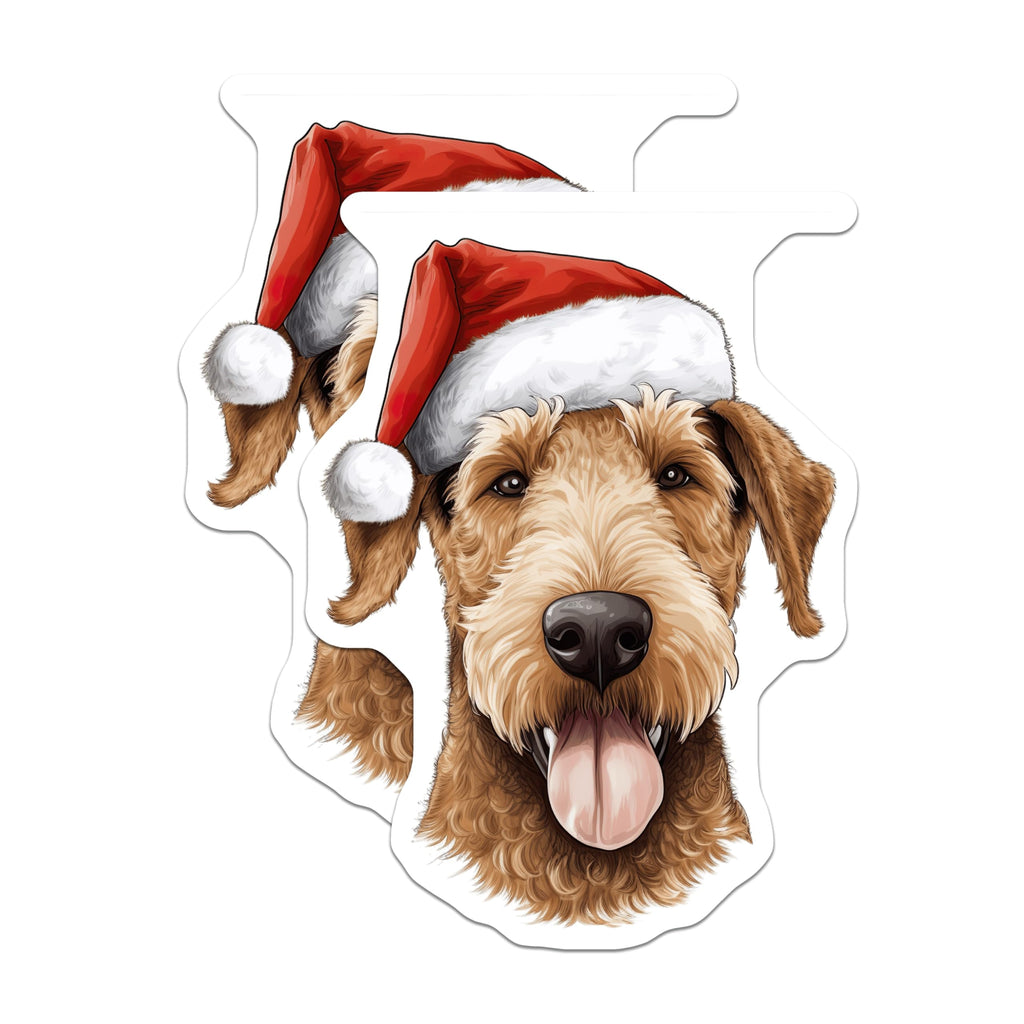 (2 Pack) Christmas Airedale Terrier Dog Magnets - Santa Hat Holiday Pet Decor - Festive Animal Refrigerator Locker Display - 5 Inches On Longest Side - Thick Durable Magnet - Made in USA - MAG24699