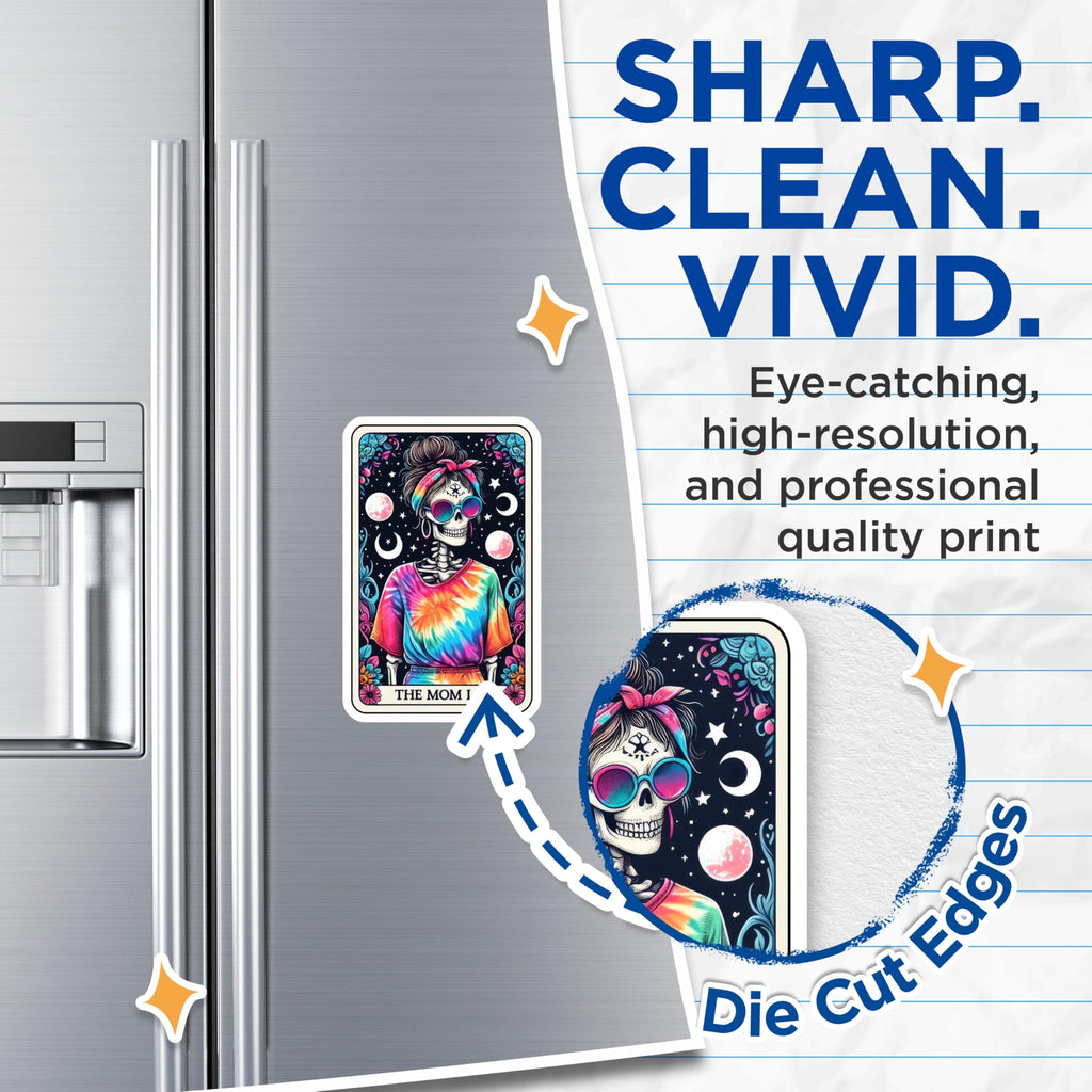 (2 Pack) Mom Life Skeleton Magnets - Tie Dye Boho Skull Decor - Funny Mom Quote Kitchen Accent - 5 Inches On Longest Side - Thick Durable Magnet - Made in USA - MAG20861