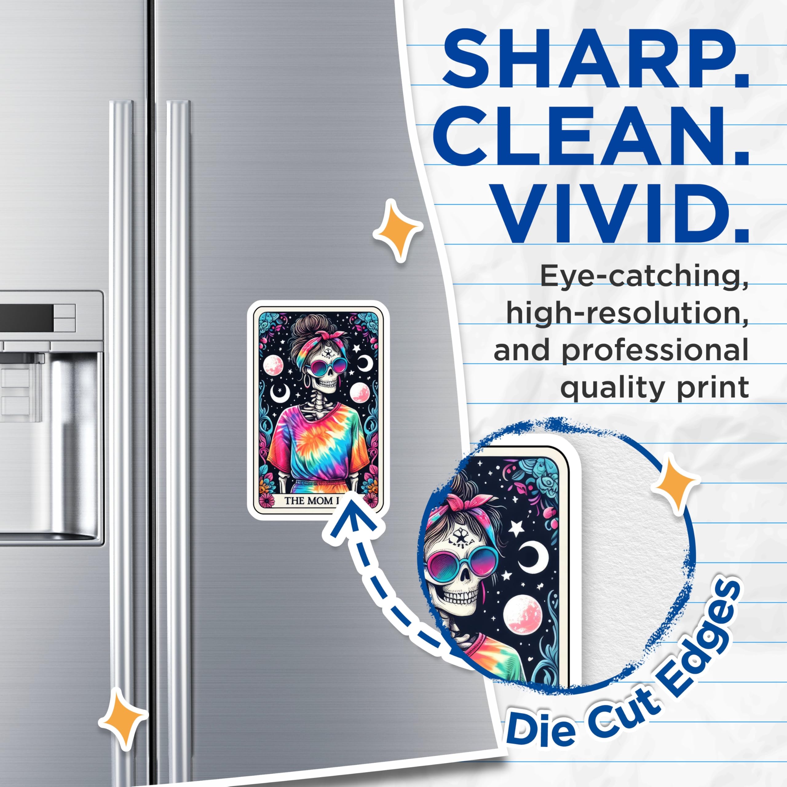 (2 Pack) Mom Life Skeleton Magnets - Tie Dye Boho Skull Decor - Funny Mom Quote Kitchen Accent - 5 Inches On Longest Side - Thick Durable Magnet - Made in USA - MAG20861