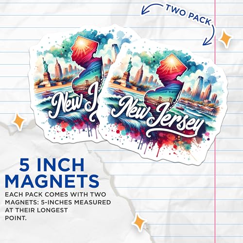 (2 Pack) New Jersey Magnets - State Souvenir - Travel Keepsake - USA Vacation Memento - 5" On Longest Side - for Cars, Fridges, Toolboxes - Made in USA - MAG6870