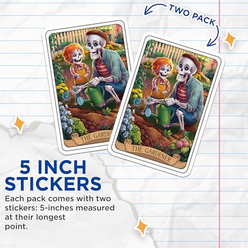 (2 Pack) The Gardener Stickers - Skeleton Gardening Stickers - Cute Skeleton Art Decals for Planners and Laptops - 5" On Longest Side - Sticks to Smooth Flat Surfaces - Made in USA - BMCS4460