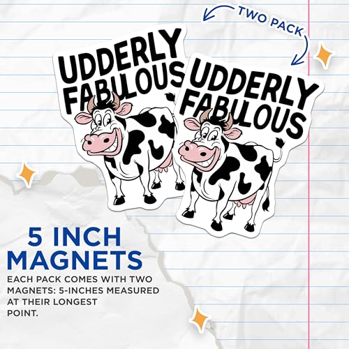 (2 Pack) Udderly Fabulous Magnets - Funny Cow Magnets - Cute Animal Magnets for Fridge and Locker - 5" On Longest Side - for Cars, Fridges, Toolboxes - Made in USA - MAG3968