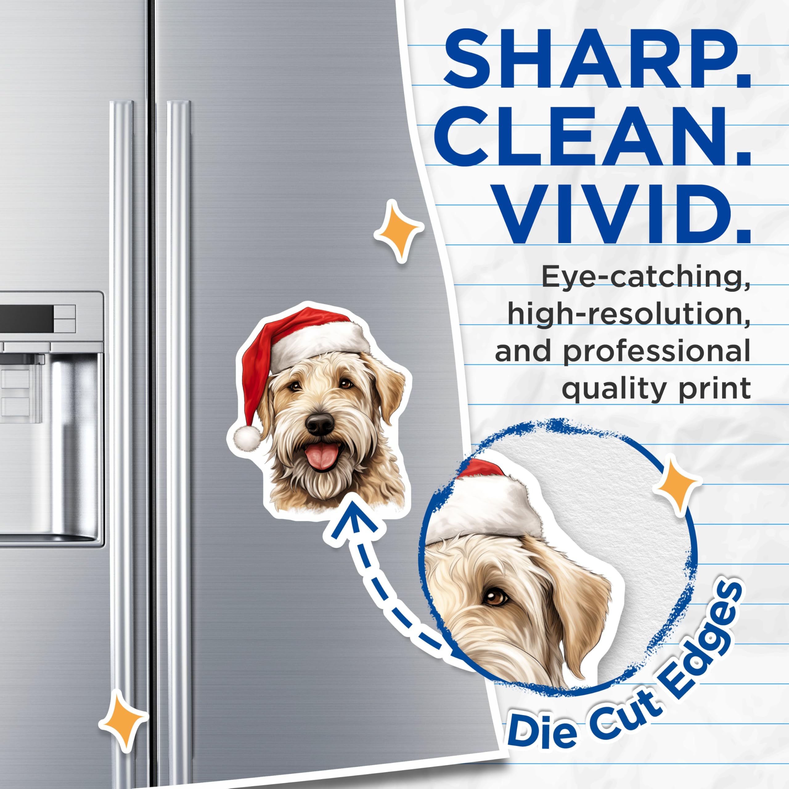 (2 Pack) Christmas Doodle Dog Magnets - Santa Hat Pet Decor - Holiday Refrigerator Art - 5 Inches On Longest Side - Thick Durable Magnet - Made in USA - MAG26563