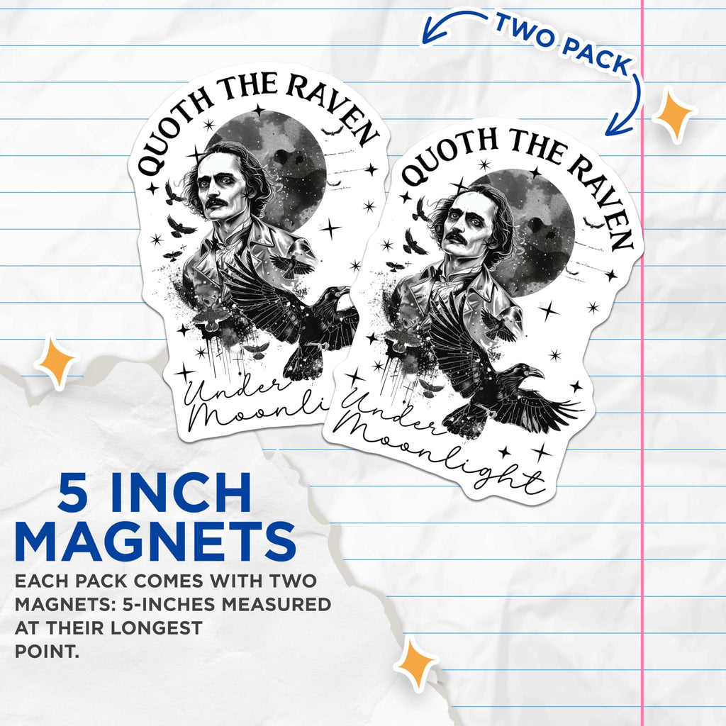 (2 Pack) Quoth Raven Magnets - Gothic Literature - Poe Quote - Dark Themed Magnets - 5" On Longest Side - for Cars, Refrigerators, Toolboxes, Lockers - Made in USA MAG3549