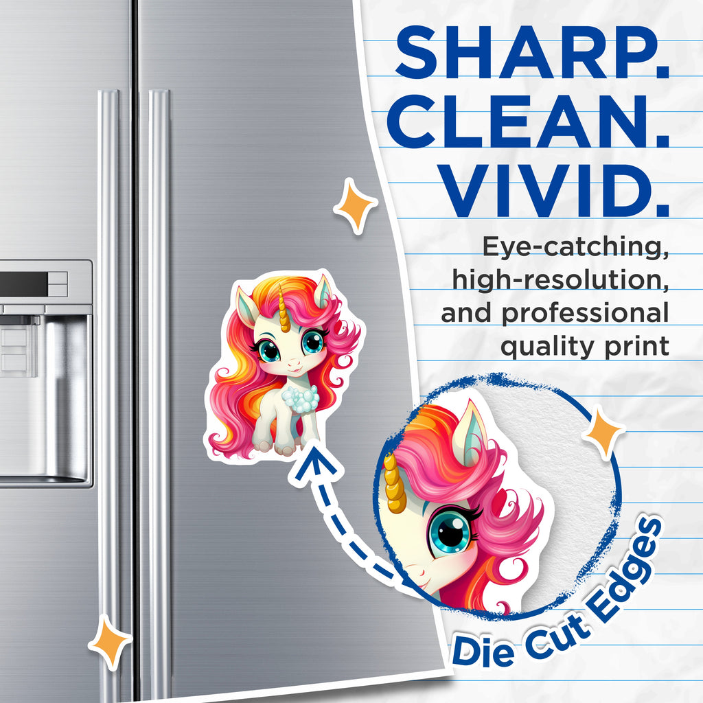 (2 Pack) Cute Unicorn Magnets - Magical Rainbow Mane Fridge Decor - Kids Room Locker Accessories - 5 Inches On Longest Side - Thick Durable Magnet - Made in USA - MAG38611