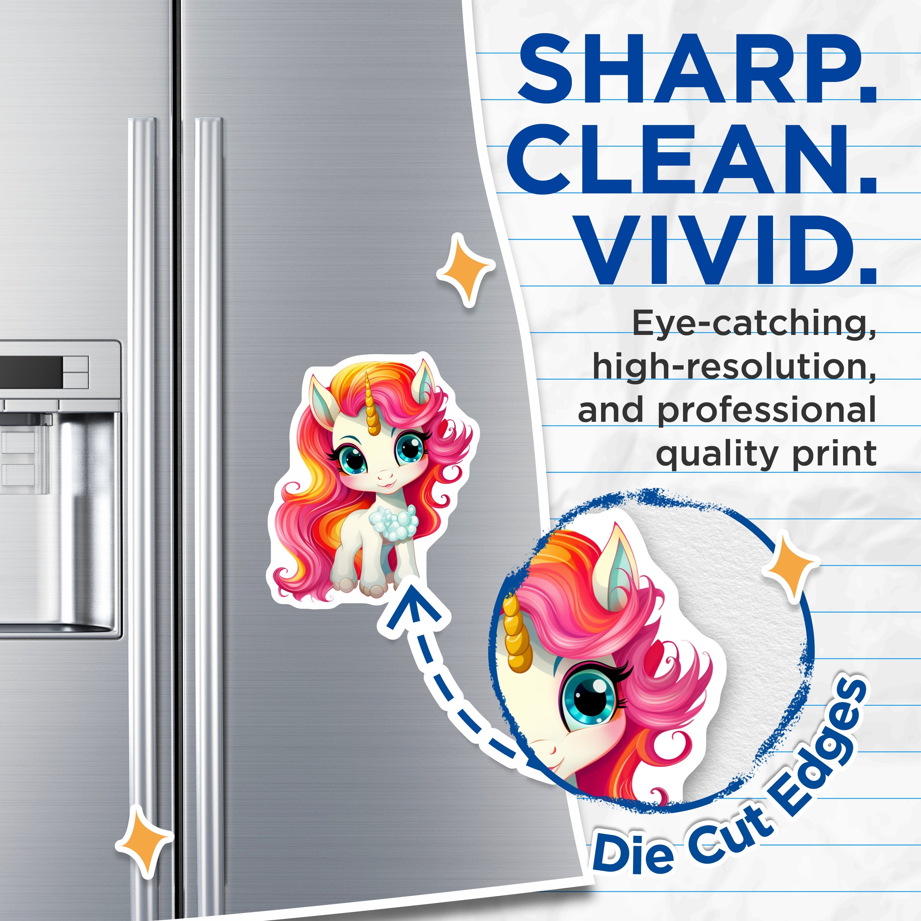 (2 Pack) Cute Unicorn Magnets - Magical Rainbow Mane Fridge Decor - Kids Room Locker Accessories - 5 Inches On Longest Side - Thick Durable Magnet - Made in USA - MAG38611