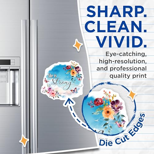 (2 Pack) Inspirational Quote Magnets Magnets - She is Strong - Floral Design - 5" On Longest Side - Made in USA - Sticks to Refrigerators & Metal Surfaces - MAG8584