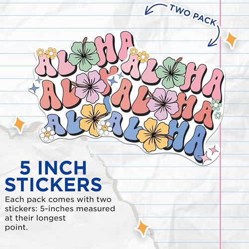 (2 Packs) Aloha Hawaiian Stickers - Hawaiian Inspired Aloha Decals - 5 Inches On Longest Side - Premium Vinyl Decal - Sticks to Any Smooth Flat Surface - Made in USA - BMCS2313