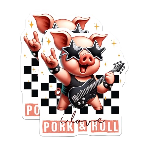 (2 Pack) Rock and Roll Pig Magnets - Cute Pig Fridge Decor - 5" On Longest Side - for Cars, Fridges, Toolboxes - Made in USA - MAG7931