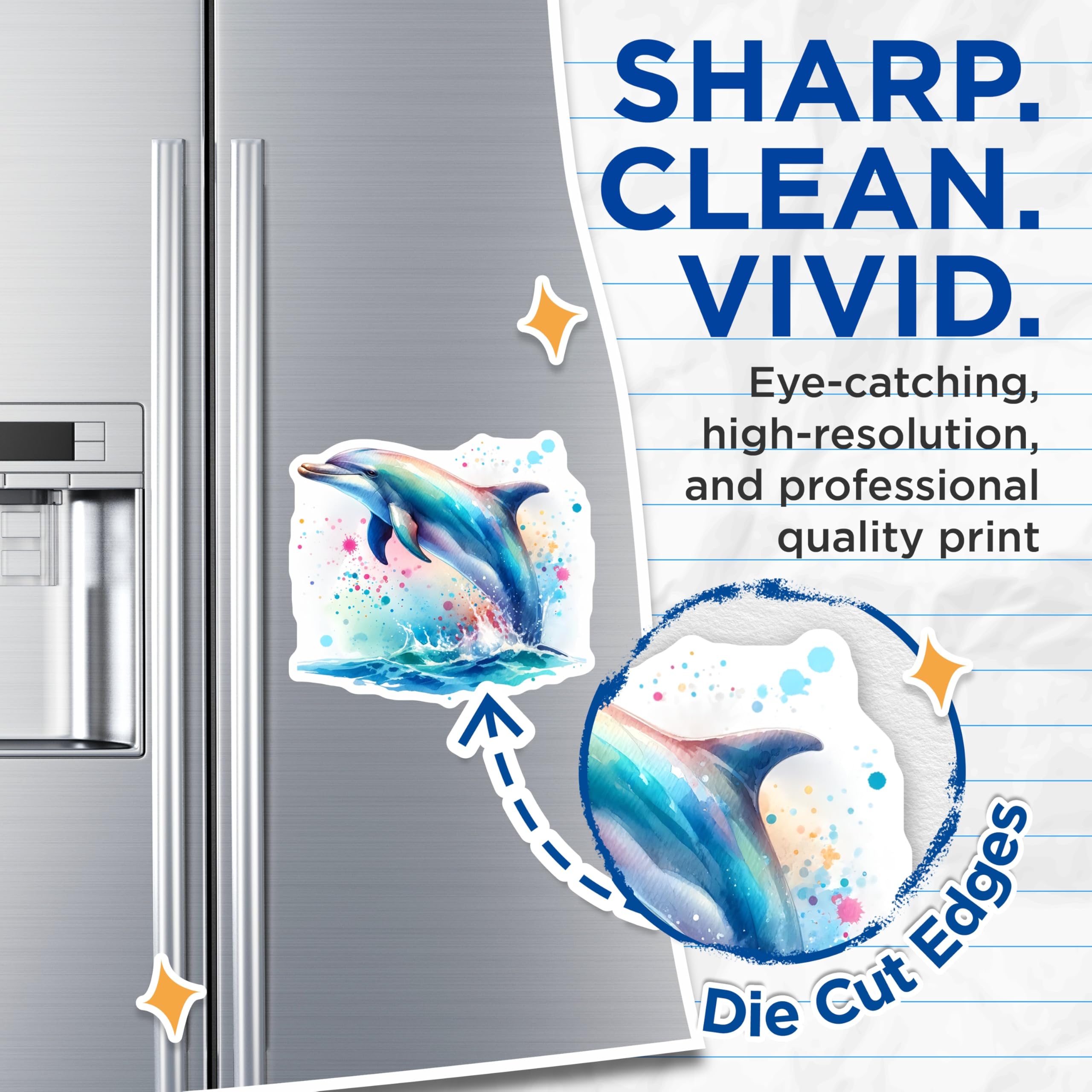 (2 Pack) Watercolor Dolphin Magnets - Ocean Animal Artwork - Fridge Decals - 5" On Longest Side - Premium Magnet - for Cars, Refrigerators, Toolboxes, Lockers - Made in USA - MAG14282