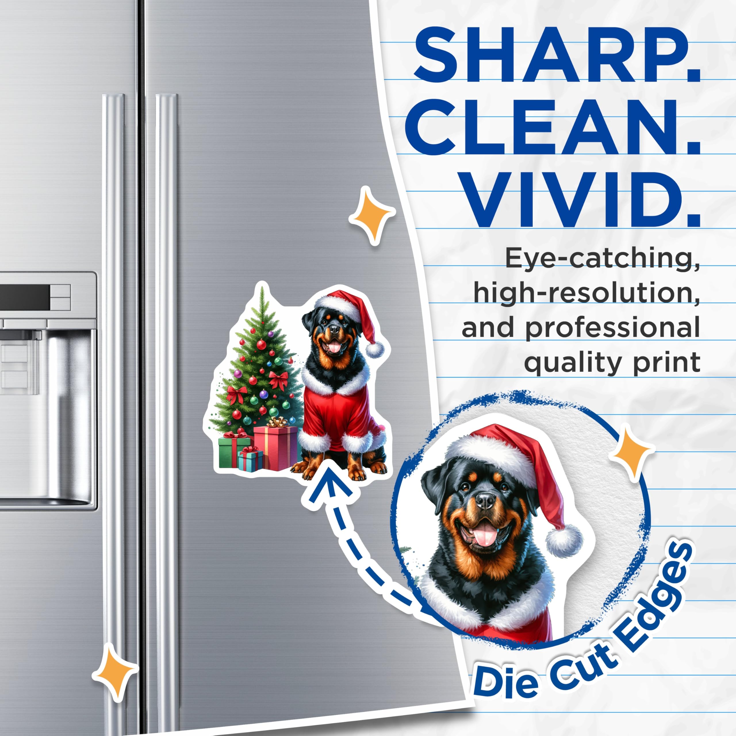 (2 Pack) Rottweiler Christmas Magnets - Santa Dog Refrigerator Decor - Festive Canine Holiday Accent - 5 Inches On Longest Side - Thick Durable Magnet - Made in USA - MAG24969
