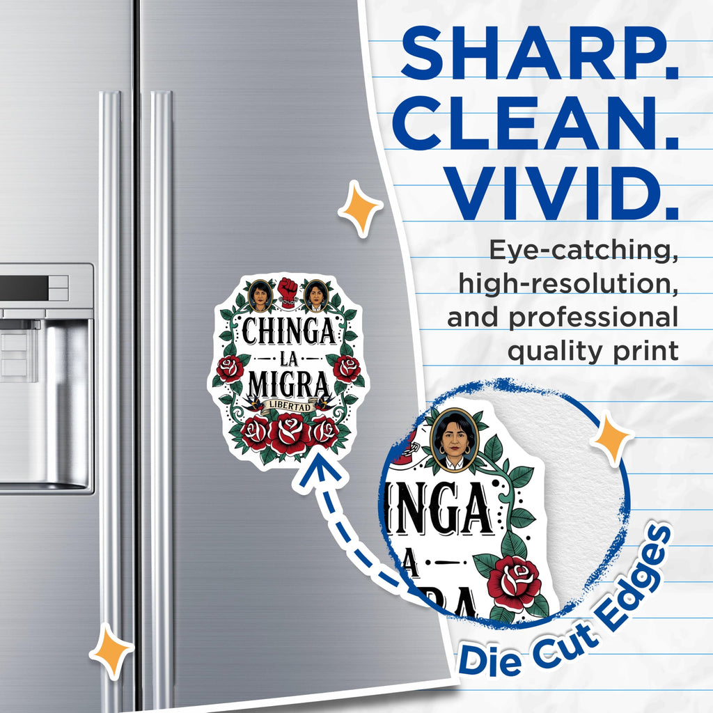 (2 Pack) Chinga La Migra Magnets - Dolores Huerta Activist Art - Libertad Resistance Decor - 5 Inches On Longest Side - Thick Durable Magnet - Made in USA - MAG27828