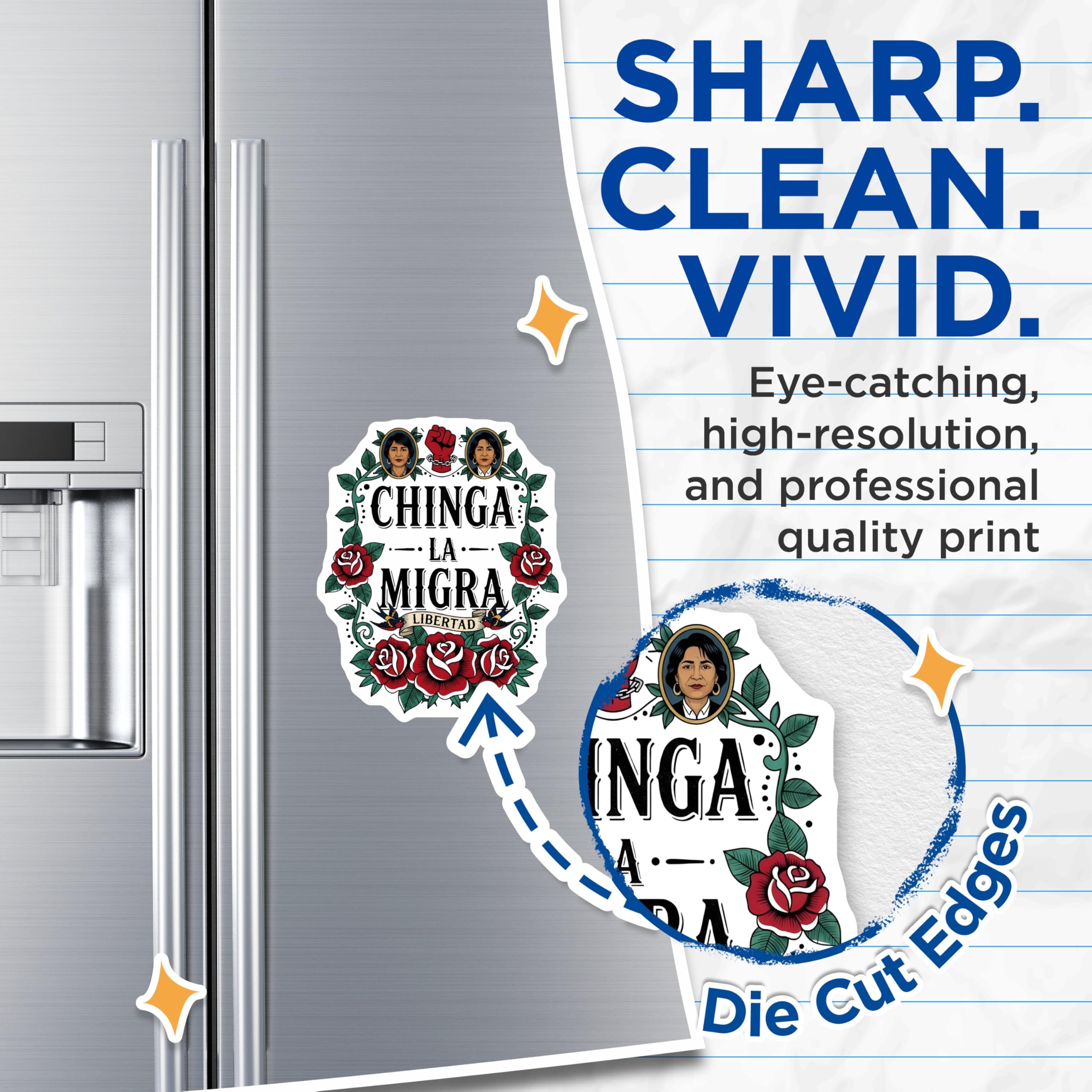 (2 Pack) Chinga La Migra Magnets - Dolores Huerta Activist Art - Libertad Resistance Decor - 5 Inches On Longest Side - Thick Durable Magnet - Made in USA - MAG27828