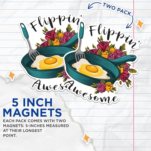 (2 Pack) Flippin' Awesome Magnets - Funny Kitchen Decor Magnets - Quirky Egg and Pan Magnets- 5" On Longest Side - for Fridges, Toolboxes, Cars - Made in USA - MAG2916