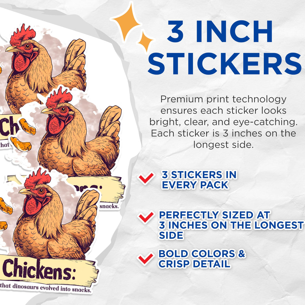 (3 Pack) Chicken Dinosaur Decals - Funny Chicken Lover - Laptop Decals - 3 Inches On Longest Side - Easy Peel & Apply - Made in USA - 3MCS1451
