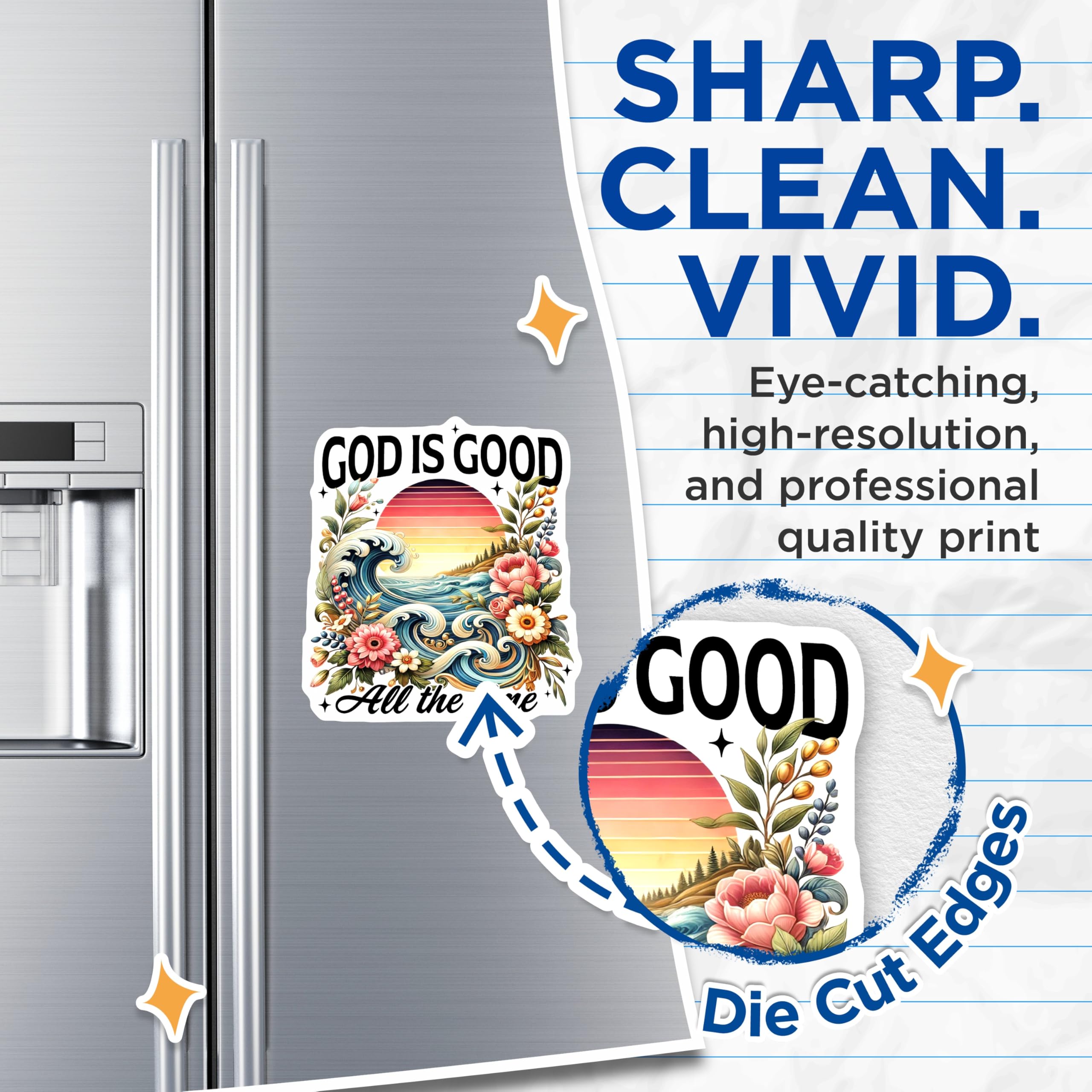 (2 Pack) Christian Magnets - God is Good Art - Ocean Floral Decor - 5 Inches On Longest Side - Thick Durable Magnet - Made in USA - MAG28520